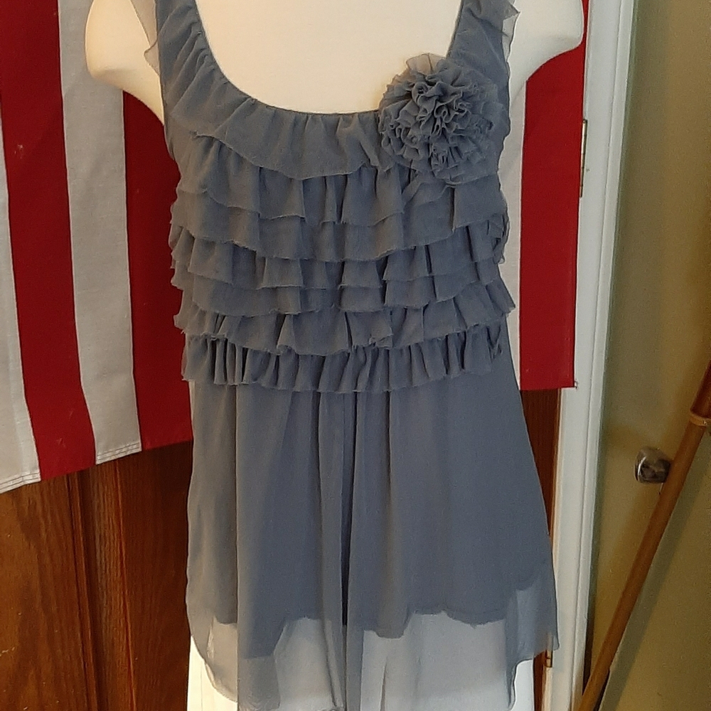 Blue frilly top